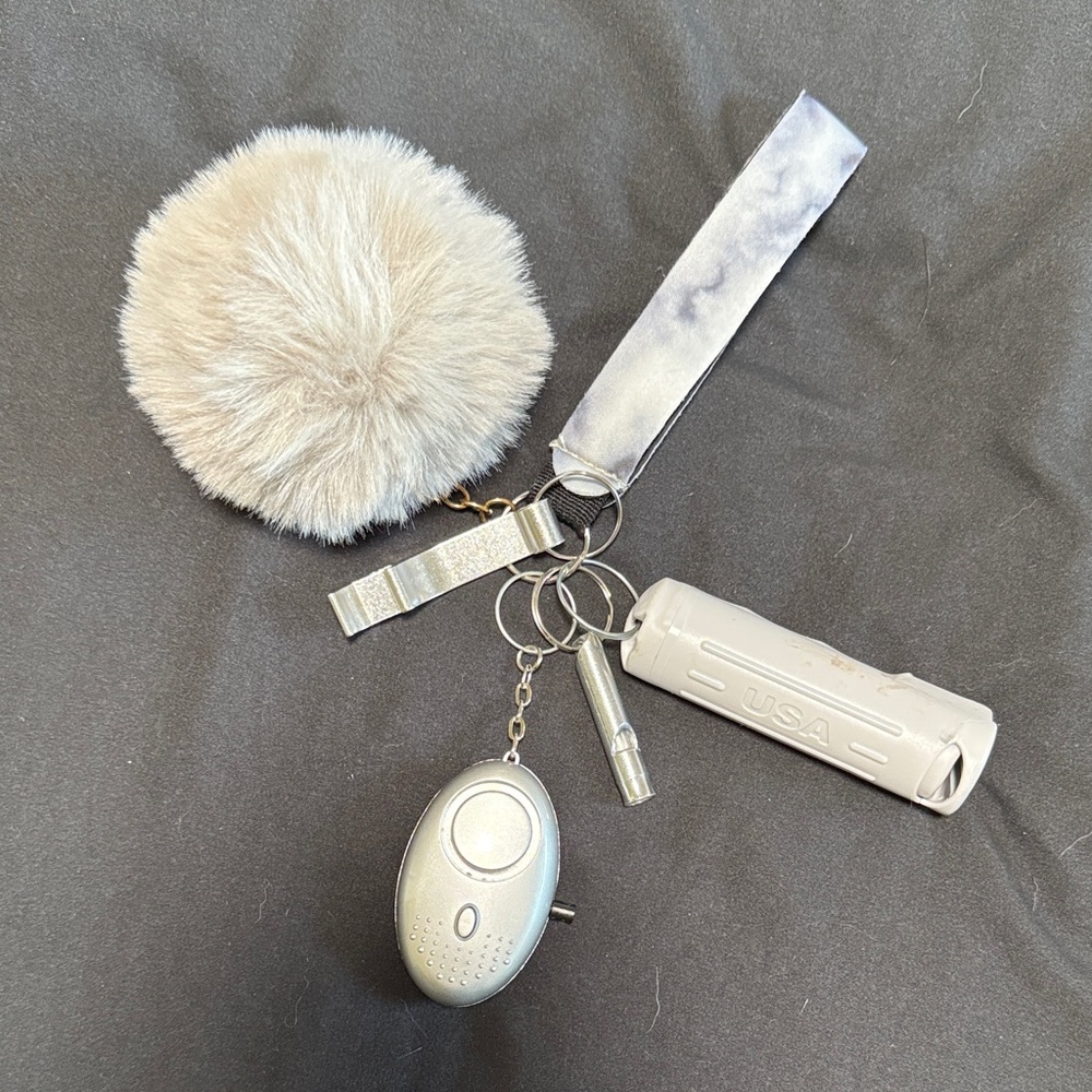 Gray Pom Pom Safety Keychain
